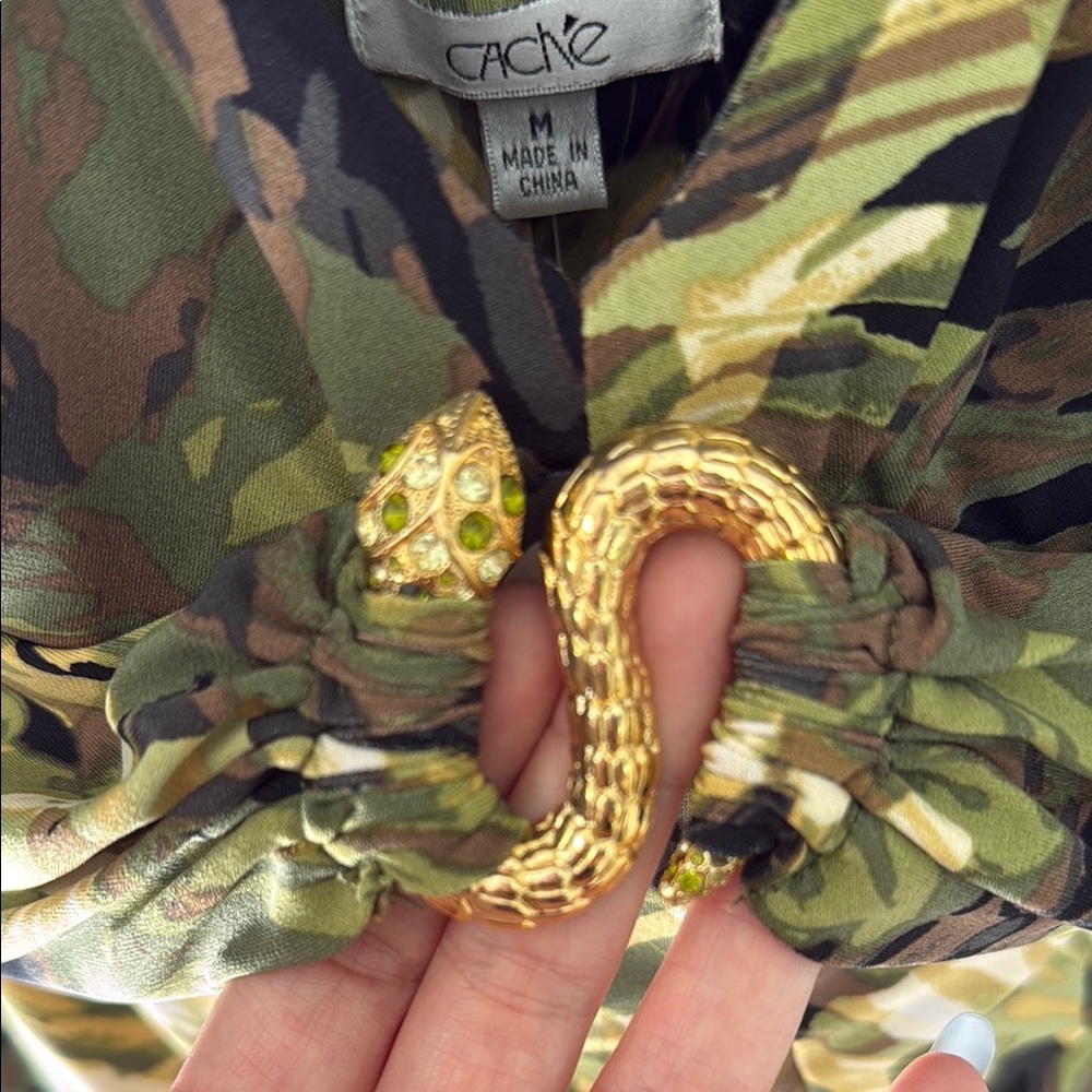 Cache Green and Yellow Fitted Tie Front Tank Top - Picture 5 of 17